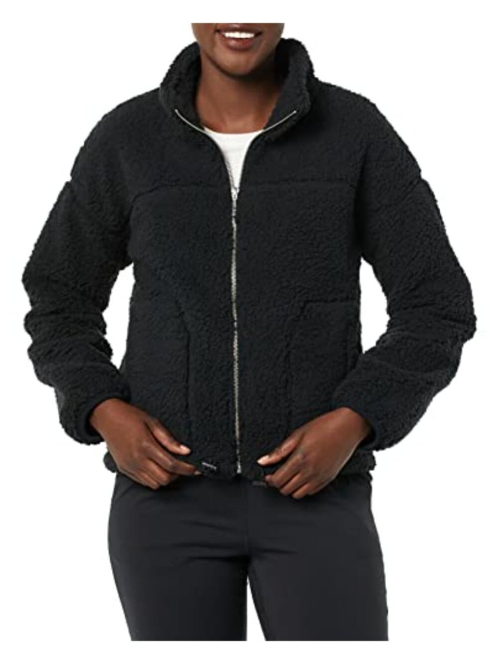 Sherpa Lined Fleece Zip Up Jacket Womens Seamed Popover Winter Coat